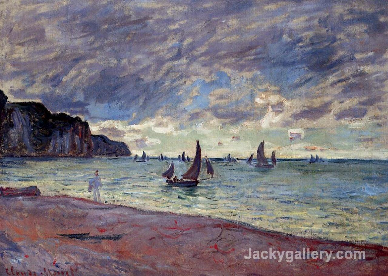 Fishing Boats by the Beach and the Cliffs of Pourville by Claude Monet paintings reproduction